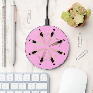 Modern Artistic Synchronized Swimmers Pink Wireless Charger