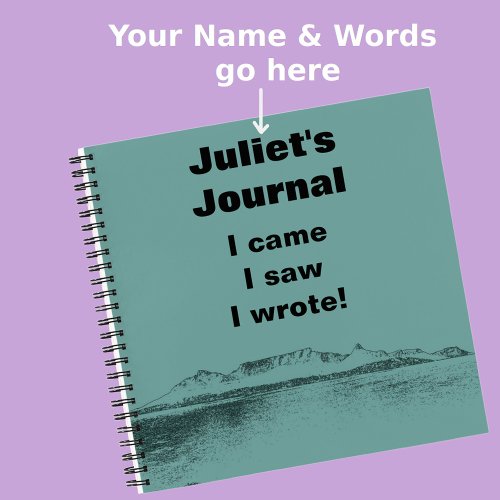 Modern Artistic Teal Mountain and Sea Fun Words Notebook