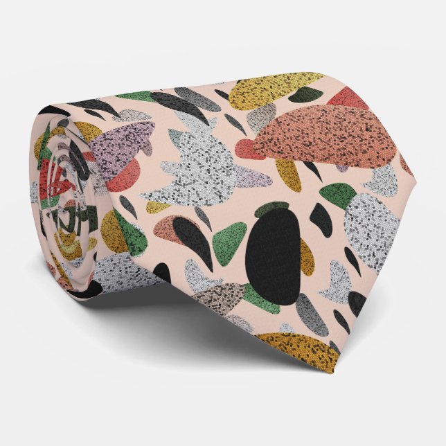  Modern Artistic Terrazzo Style Abstract Pattern Neck Tie (Rolled)