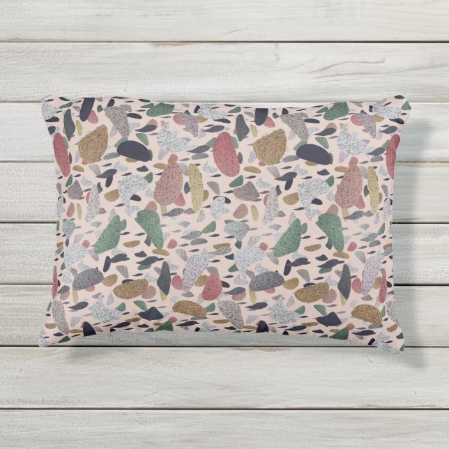 Modern Artistic Terrazzo Style Abstract Pattern Outdoor Pillow (Back)