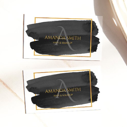 Modern Artistic Watercolor and Gold   Business Card