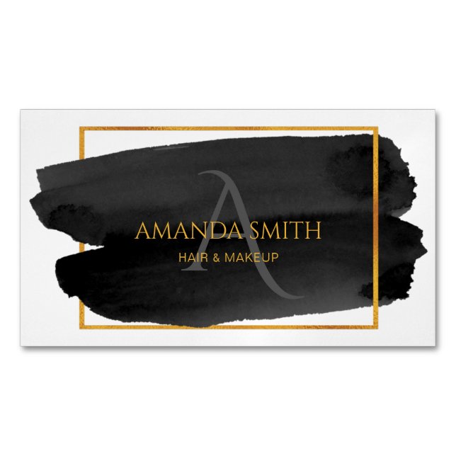 Modern Artistic Watercolor and Gold  Business Card Magnet (Front)