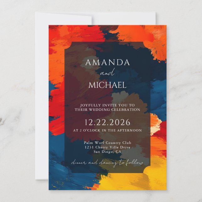 Modern Artsy Abstract Brush Stroke Wedding Invitation (Front)
