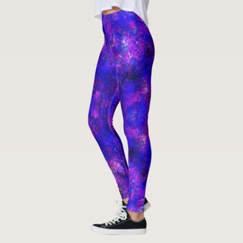 Modern Artsy Abstract Cosmic Purple Marble Paint Leggings