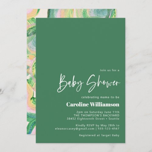 Modern Artsy Abstract Green Watercolor Baby Shower Invitation
