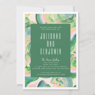 Modern Artsy Abstract Green Watercolor Wedding Invitation