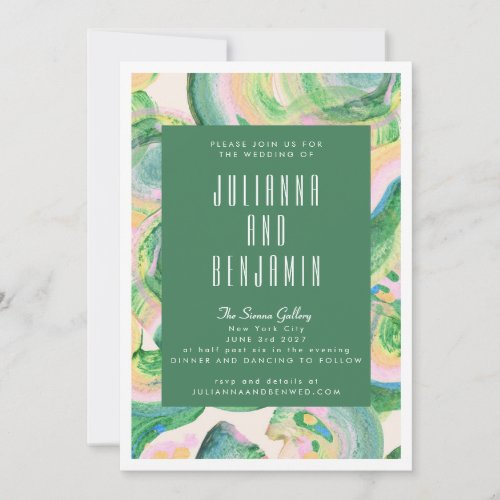 Modern Artsy Abstract Green Watercolor Wedding Invitation