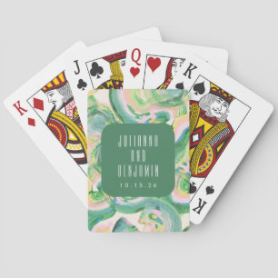 Modern Artsy Abstract Green Watercolor Wedding Poker Cards