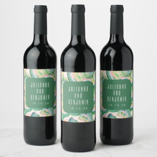 Modern Artsy Abstract Green Watercolor Wedding  Wine Label