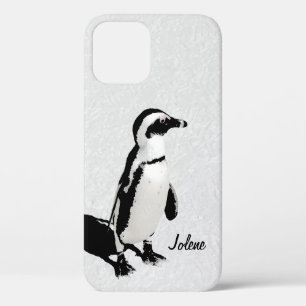 Modern Artsy Black White Penguin iPhone 12 Case