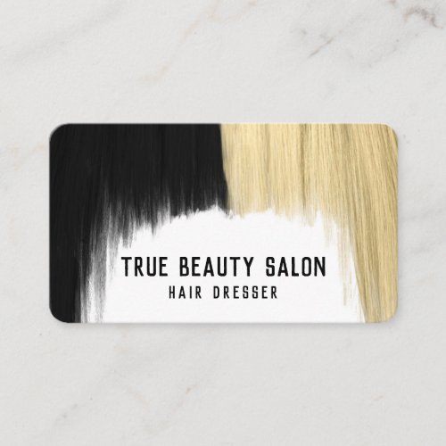 Modern Artsy Blonde Black Hair Dresser Business Card