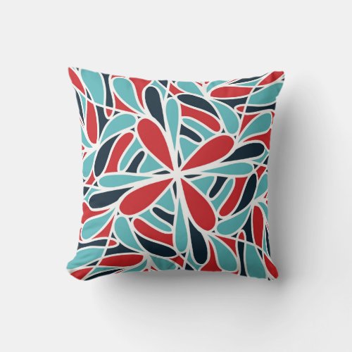 Modern Artsy Blue Red Abstract Geometric Pattern Throw Pillow