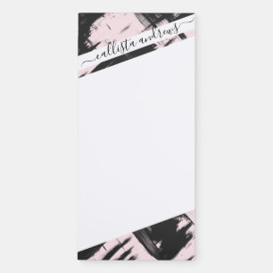 Modern Artsy Blush Pink Black Abstract Brushstroke Magnetic Notepad