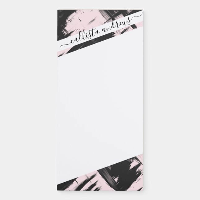 Modern Artsy Blush Pink Black Abstract Brushstroke Magnetic Notepad (Front)