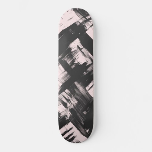 Modern Artsy Blush Pink Black Abstract Brushstroke Skateboard