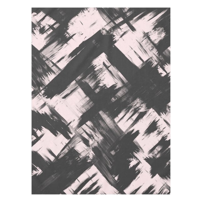 Modern Artsy Blush Pink Black Abstract Brushstroke Tablecloth (Front)