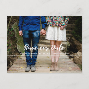 Modern Artsy Brush Calligraphy Photo Save the Date Announcement Postcard