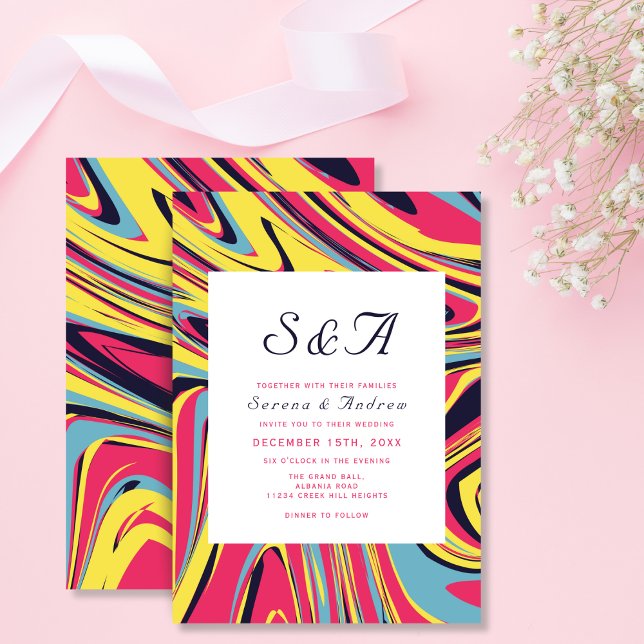 Modern Artsy Colorful Abstract Swirl Wedding Invitation (Creator Uploaded)