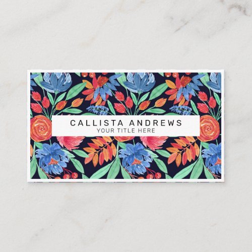 Modern Artsy Coral Blue Floral Watercolor Pattern Business Card