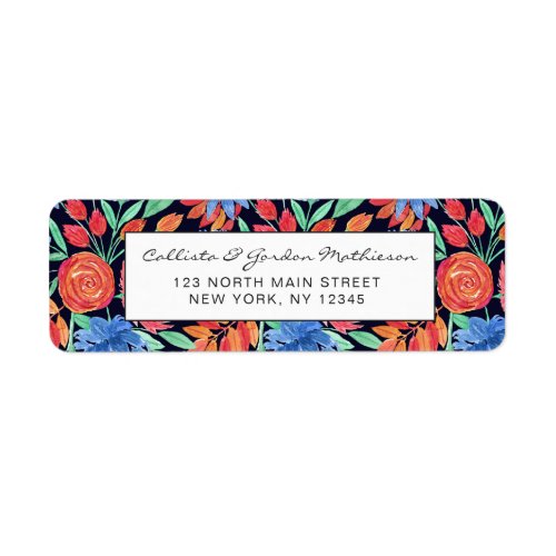 Modern Artsy Coral Blue Floral Watercolor Pattern Label