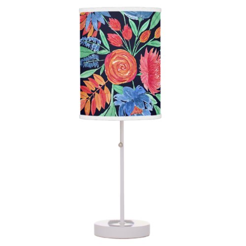 Modern Artsy Coral Blue Floral Watercolor Pattern Table Lamp