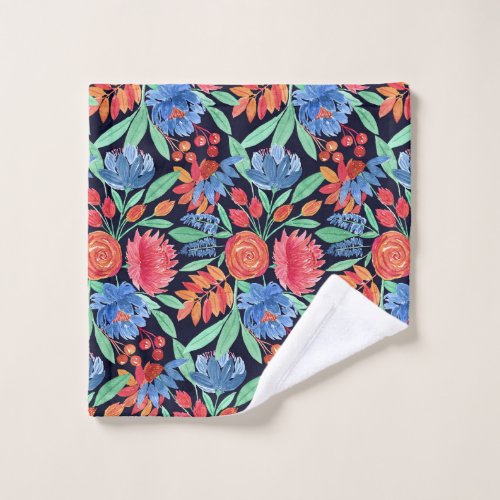 Modern Artsy Coral Blue Floral Watercolor Pattern Wash Cloth