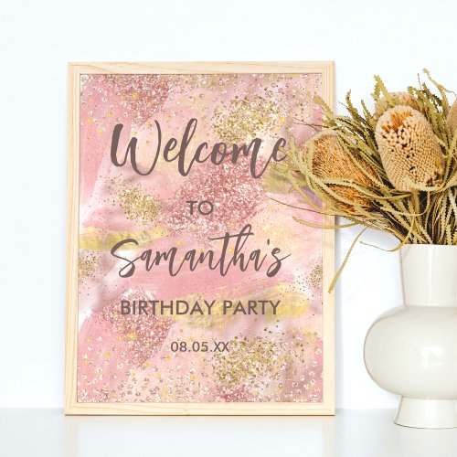 Modern Artsy Girly Pink Faux Gold Glitter Welcome Poster