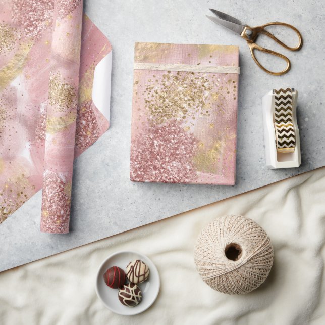 Modern Artsy Glam Faux Rose Gold Glitter Blush Wrapping Paper (Crafts)