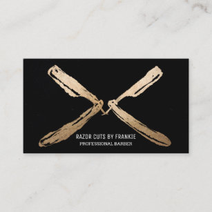 Modern Artsy Gold Black Razor Blades Barber Business Card