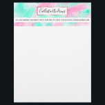 Modern Artsy Neon Pink Teal Abstract Paint Letterhead<br><div class="desc">This modern and artsy pattern is perfect for the fashionable hipster. It features a neon pink and teal green brushstroke abstract pattern on a simple white background. It's cool, unique, and trendy. ***IMPORTANT DESIGN NOTE: For any custom design request such as matching product requests, color changes, placement changes, or any...</div>