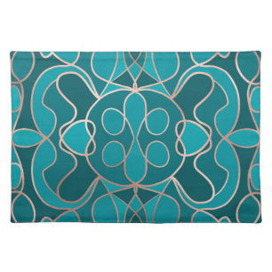 Modern Artsy Ocean Blue Rose Gold Geometric Cloth Placemat