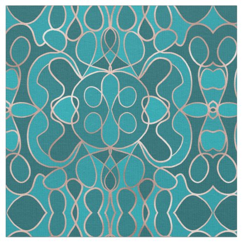 Modern Artsy Ocean Blue Rose Gold Geometric Fabric