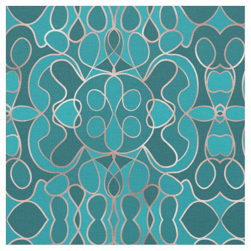 Modern Artsy Ocean Blue Rose Gold Geometric Fabric