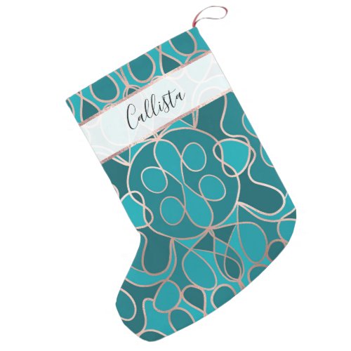 Modern Artsy Ocean Blue Rose Gold Geometric Small Christmas Stocking