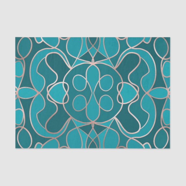 Modern Artsy Ocean Blue Rose Gold Geometric Tissue Paper (Front)