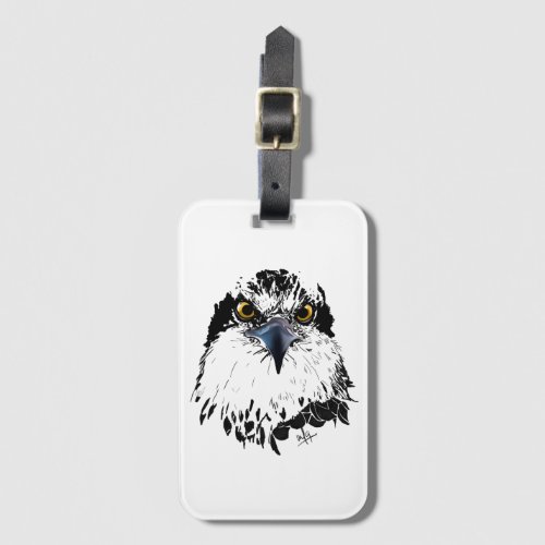 Modern Artsy Osprey Black White with Piercing Eyes Luggage Tag