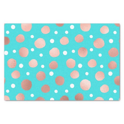 Modern Artsy Rose Gold Teal Polka Dots Tissue Paper