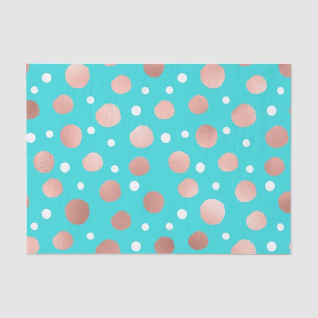 Modern Artsy Rose Gold Teal Polka Dots Tissue Paper (Front)