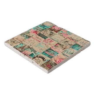 Modern artsy rustic and grunge antique collage trivet