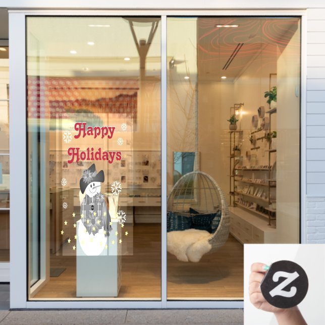 Modern Artsy Snowman Window Cling (Store Window)