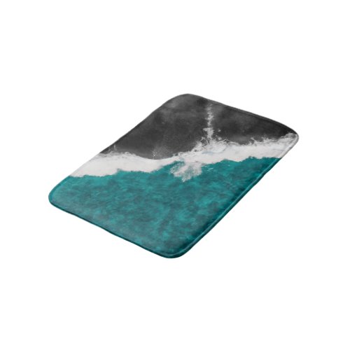 Modern Artsy Teal Blue Black Ocean Beach Waves Bath Mat