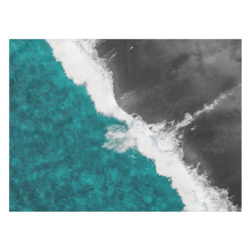 Modern Artsy Teal Blue Black Ocean Beach Waves Tablecloth