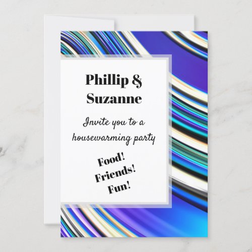 Modern Artsy Wavy Blue Fractal Stripes Pattern  Invitation