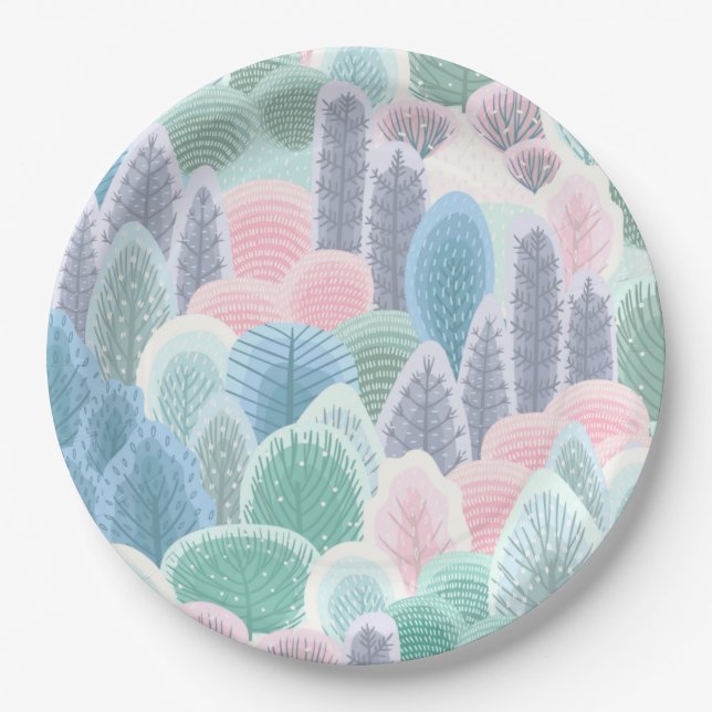 Modern Artsy Winter Trees Paper Plates (Front)