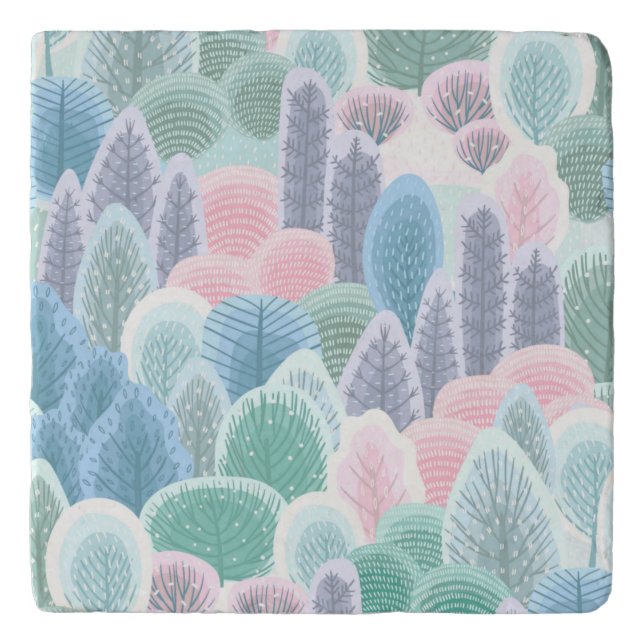 Modern Artsy Winter Trees Trivet (Front)