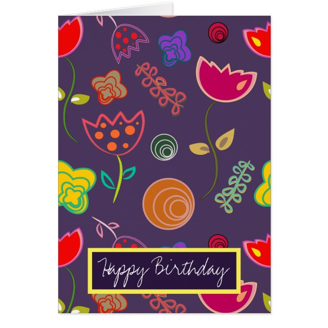Modern arty purple and pink flowers cards (Front)