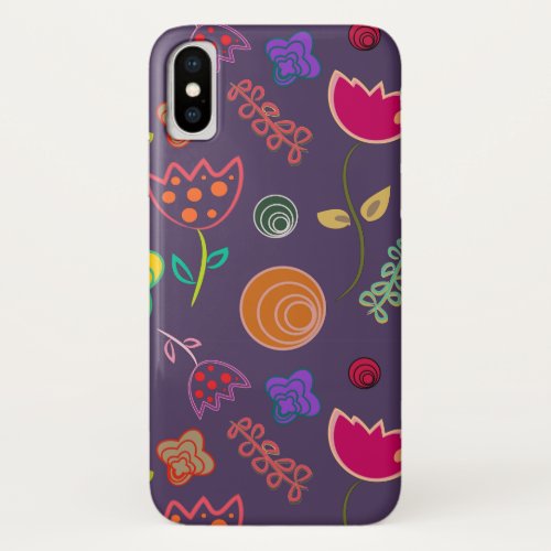 Modern arty purple and pink flowers iPhone XS case