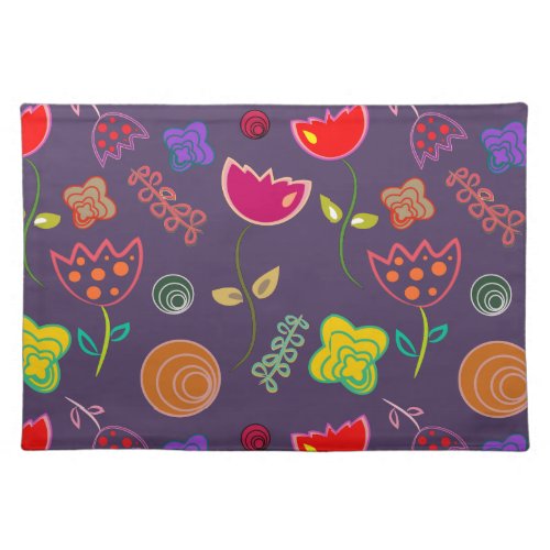 Modern arty purple and pink flowers cloth placemat