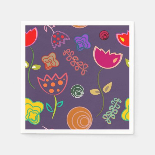 Modern arty purple and pink flowers napkins