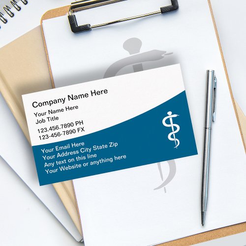 Modern Asclepius Rod Medical Theme Business Cards